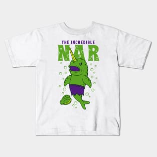 The Incredible Green Narwhal Funny Parody Kids T-Shirt